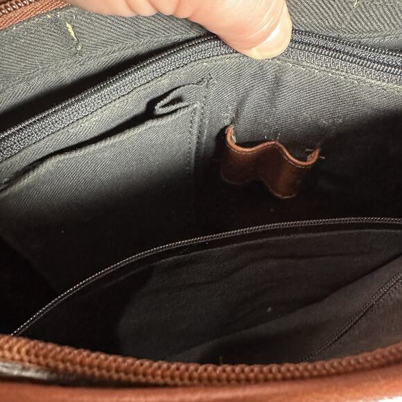 Vintage Carriage House Leather Purse Handbag Tan & Navy Many Pockets - Picture 15 of 16